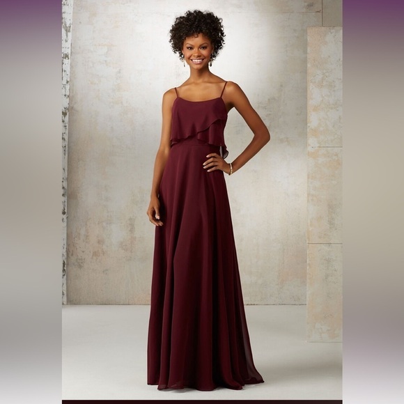 MORILEE Chiffon Bridesmaid Dress Bordeaux Wine Floor Length Long 8 NWT Wedding - Picture 1 of 16